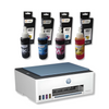 Impresora Multifuncional Hp Smart Tank 525 Tinta Continua Usb Blanca + Pack 4 Tinta Dye Tipo Vivera para Hp 100ml H52