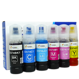 Pack Tinta Generica para Epson Dye Hd T574120 / T574320 / T574220 / T574620 / T574520 EcoTank L8050, 6 Colores ( BK, C, M, Y, LC, LM) 70ml c/u