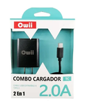 Cargador combo USB a tipo C, 2.0A Owii CHA003